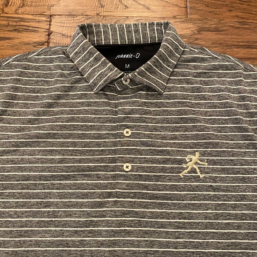 Johnnie-O Johnnie Walker Striding Man Polo Mens M Gray Striped Golf Performance